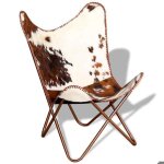 Fauteuil papillon chaise papillon marron et blanc cuir de vache s1518