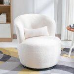 Fauteuil pivotant - fauteuil salon relax - peluche teddy - blanc - pied m�tallique noir