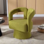 Fauteuil pivotant - vert olive - boucl� - 360� - accoudoirs en fer