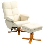 Fauteuil relax 80 x 86 x 99 cm 360� avec pouf coffre dossier inclinable 145� bois et simili cuir cr�me ...