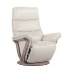 Fauteuil relax �lectrique pivotant bi - moteur en cuir / pvc couleur mastic pied en bois. - holly