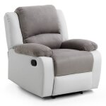 Fauteuil relaxation 1 place microfibre et simili leo - blanc et gris - l88 x 93 x 96cm - loungitude