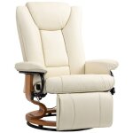 Fauteuil relaxation pivotant inclinable avec repose - pieds - cuir artificiel blanc crme - 150 kg - ...