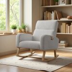 Fauteuil relaxation rocking chair avec rangement de poche pieds en bois massif coussin lombaire scandinave ...