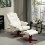 Fauteuil releveur blanc crme simili cuir - fonction inclinable et bascule repose - pieds intgr - support ...