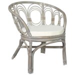Fauteuil de salle � manger lemon chaise de repas avec coussin gris rotin naturel et lin lv167