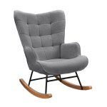 Fauteuil à salon bascule rocking chair dossier à carreaux berçante allaitement bébé base en bois tissu ... Fauteuil à salon bascule rocking chair dossier à carreaux berçante allaitement bébé base en bois tissu ...