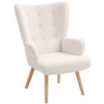 Fauteuil de salon - homcom - pieds en bois accoudoirs et dossier ergonomique - tissu bouclette - 71 x ...