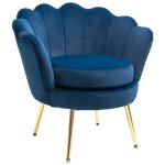Fauteuil salon - homcom - en velours - dossier coquillage - pieds en mtal dor - pour chambre  coucher ...