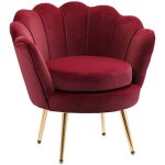 Fauteuil salon - homcom - en velours - dossier coquillage - pieds en mtal dor - pour chambre  coucher ...