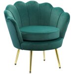 Fauteuil salon - homcom - en velours - dossier coquillage - pieds en mtal dor - pour chambre  coucher ...