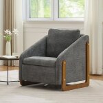 Fauteuil de salon moderne dadulte avec coussin de dossier chaise longue chambre avec accoudoirs en bois ...