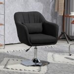 Fauteuil salon pivotant r�glable avec accoudoirs et coussin lombaire structure m�tal aspect lin noir ...