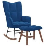 Fauteuil scandinave chaise � bascule avec repose - pied charge 110 kg bleu velours 61x78x98cm