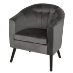 Fauteuil scandinave de salon relax en velours - pieds en bois massif petit crapaud chauffeuse avec accoudoirs ...