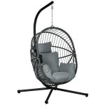 Fauteuil ?uf suspendu - outsunny - int�rieur et ext�rieur - panier pliable - coussin rembourr� - poche ...