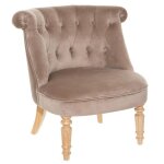 Fauteuil en velours coloris taupe et bois coloris naturel - longueur 68 x profondeur 66 x hauteur 72 ...