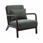 Fauteuil velours ctel vert . pieds bois dhva teint weng. 1 place droit fixe. pieds compas scandinave. ...