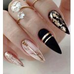 Set manucure pr�ts � poser 24 capsules + 5 accessoires stiletto noir dor� lh originails