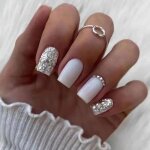 Faux ongles 24 pices courts carrs blanc strass lh originails livraison gratuite