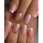 Faux ongles 24 pices courts carrs french blanc dor #2 lh originails livraison gratuite
