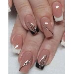 Set manucure pr�ts � poser 24 capsules + 5 accessoires carr�s french noir blanc strass blanc lh originails ...