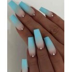 Faux ongles 24 pices mat bleu ciel strass lh originails livraison gratuite