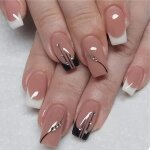 Faux ongle et capsule - xixkolyu - lot 24 faux ongles carrs strass noirs femme blanc