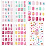 Faux ongles pour enfants - amoune - 96 pices - pr - coll - autocollant strass