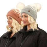 Femmes lot de 2 chapeaux bonnet tricot� doux doubl� sherpa pompon hiver chaud confortable casquettes