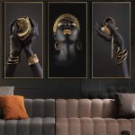 Femme africaine art peintures sur le mur art affiche imprimer mains tenant des bijoux en or toile photos ...