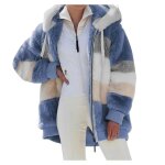 Femme blouson polaire mode dcontracte doux ample veste capuche manteaux paissir chaud hiver bleu
