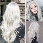 Femmes naturel blanc longue perruque boucle synthtique cheveux onduls full front chaleur perruque ...