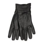 Femmes noir gants en cuir hiver chaud peau de mouton doublure douce avec n?ud moufles