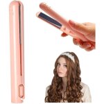 Fer � boucler mini double fonction 17cm lisseur et boucleur 2 en 1 portable voyage tous cheveux rose