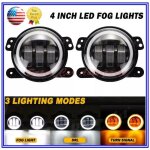 Feux antibrouillard ronds � led angel eyes drl pour jeep wrangler jk lj jt 4 pouces