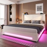 Feuille paissie cadre de lit 160 x 200 cm au design moderne avec 2 liseuses des barres lumineuses led ...