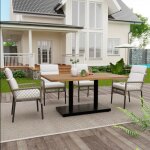 Feuille paissie ensemble table et chaises dextrieur 5 pices pour 4 personnes plateau de table en acacia ...