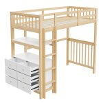 Feuille �paissie lit mezzanine 90 * 200cm �chelle de s�curit� verticale tiroirs et �tag�res design de ...