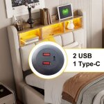 Feuille paissie lit rembourr 90 * 200cm avec clairage led et prise usb tte de lit avec tagres et ...