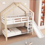 Feuille �paissie lit superpos� avec toboggan et �chelle dacc�s en angle � trois marches lit de maison ...