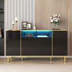 Feuille �paissie sideboard commode noire brillante avec 1 tiroir commode commode de chambre sideboard ...