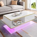 Feuille épaissie table basse led moderne avec surface brillante décoration dorée trois tiroirs et un ... Feuille épaissie table basse led moderne avec surface brillante décoration dorée trois tiroirs et un ...