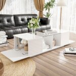 Feuille �paissie table basse moderne blanche avec �clairage led plateau de table brillant 120 x 50 x ...