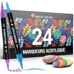 Feutre acrylique à double pointe (pointes fines et pinceau) - 24 couleurs uniques de marqueur acrylique ... Feutre acrylique à double pointe (pointes fines et pinceau) - 24 couleurs uniques de marqueur acrylique ...