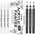 Feutre acrylique noir et blanc pointe fine 6 stylo de peinture acrylique noir et blanc pour toile galet ...