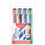 Feutres effaables - maped - pointe biseaute - multicolore - lot de 4 - pour tableaux blancs