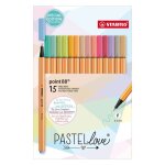 Stylo feutre - stabilo - f59508 - pointe fine - 15 couleurs pastel - etui carton