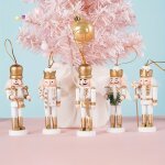 Figurines soldats casse - noisette - ensemble de 5 - bois - dor et blanc - 12 cm