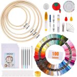 Fils � broderie kit 100 color set pour 5 cercles bambou 40 �pingles � coudre 3 tissus � broder et kit ...